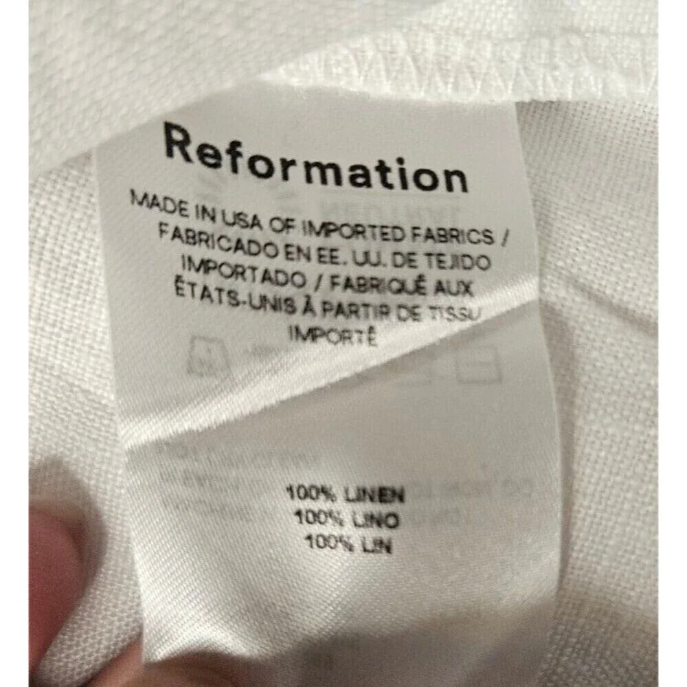 Reformation Mia Linen Top White Cutout Puff Slevee Size 12